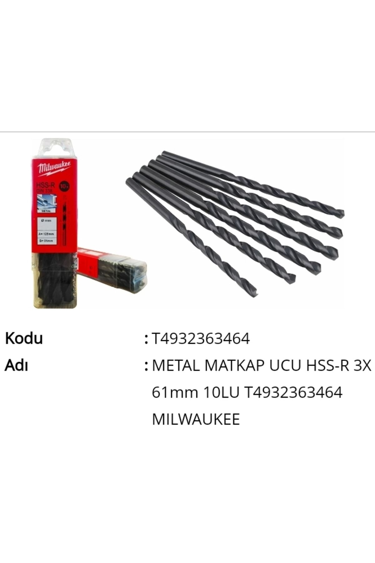 METAL MATKAP UCU HSS-R 3X 61mm 10LU
