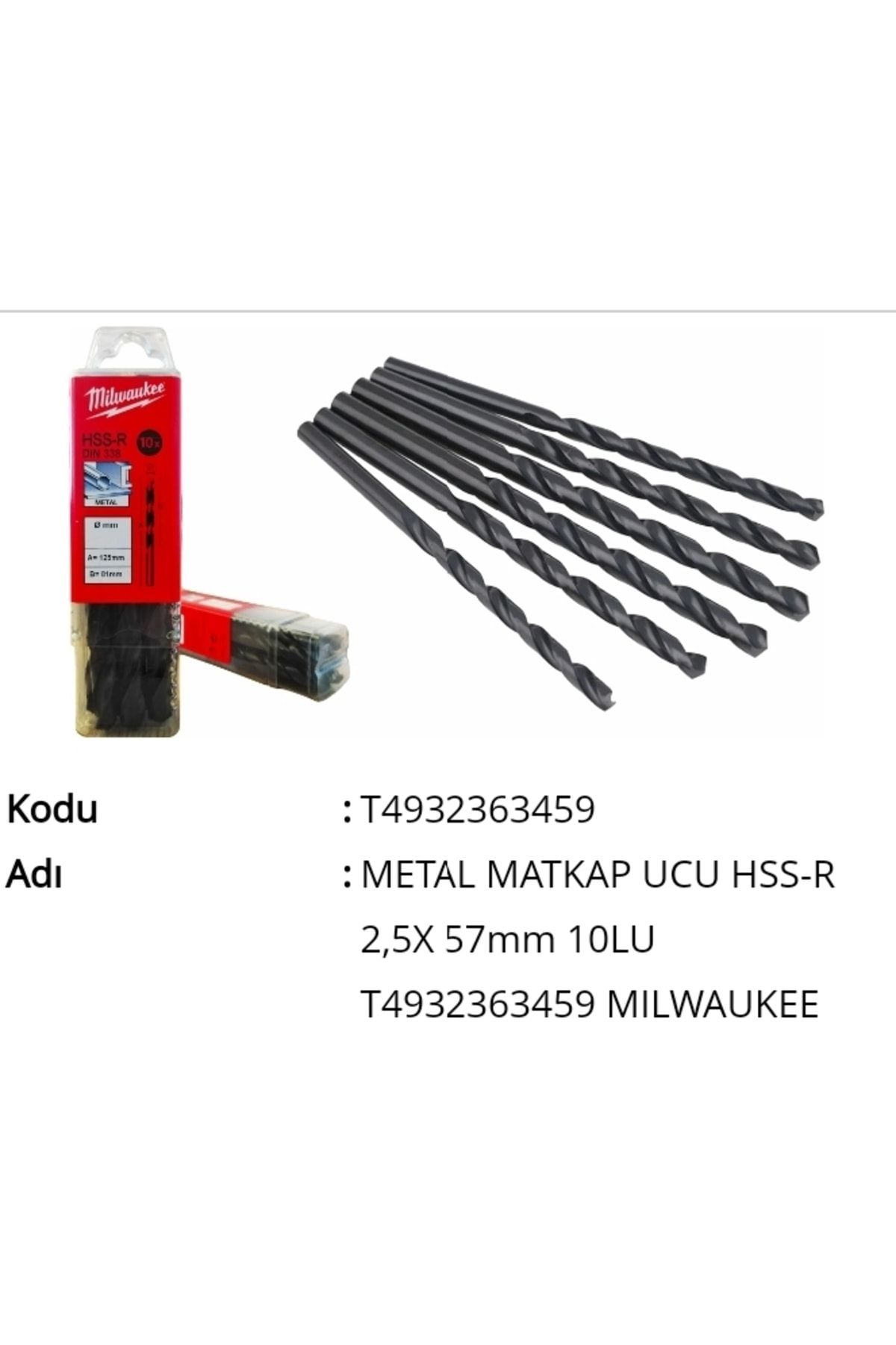METAL MATKAP UCU HSS-R 2,5X 57mm 10LU