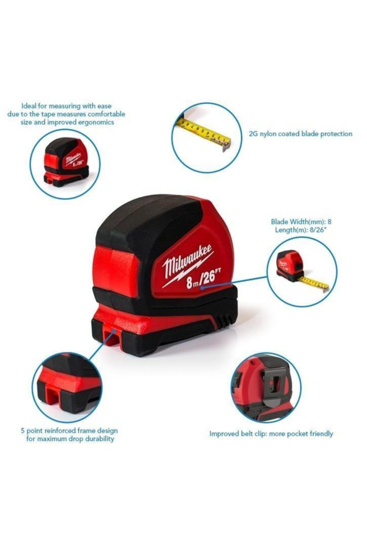 ŞERİT METRE PRO KOMPAKT 8mt/26 inc